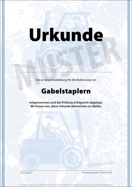 Gabelstaplerfaherer Urkunde